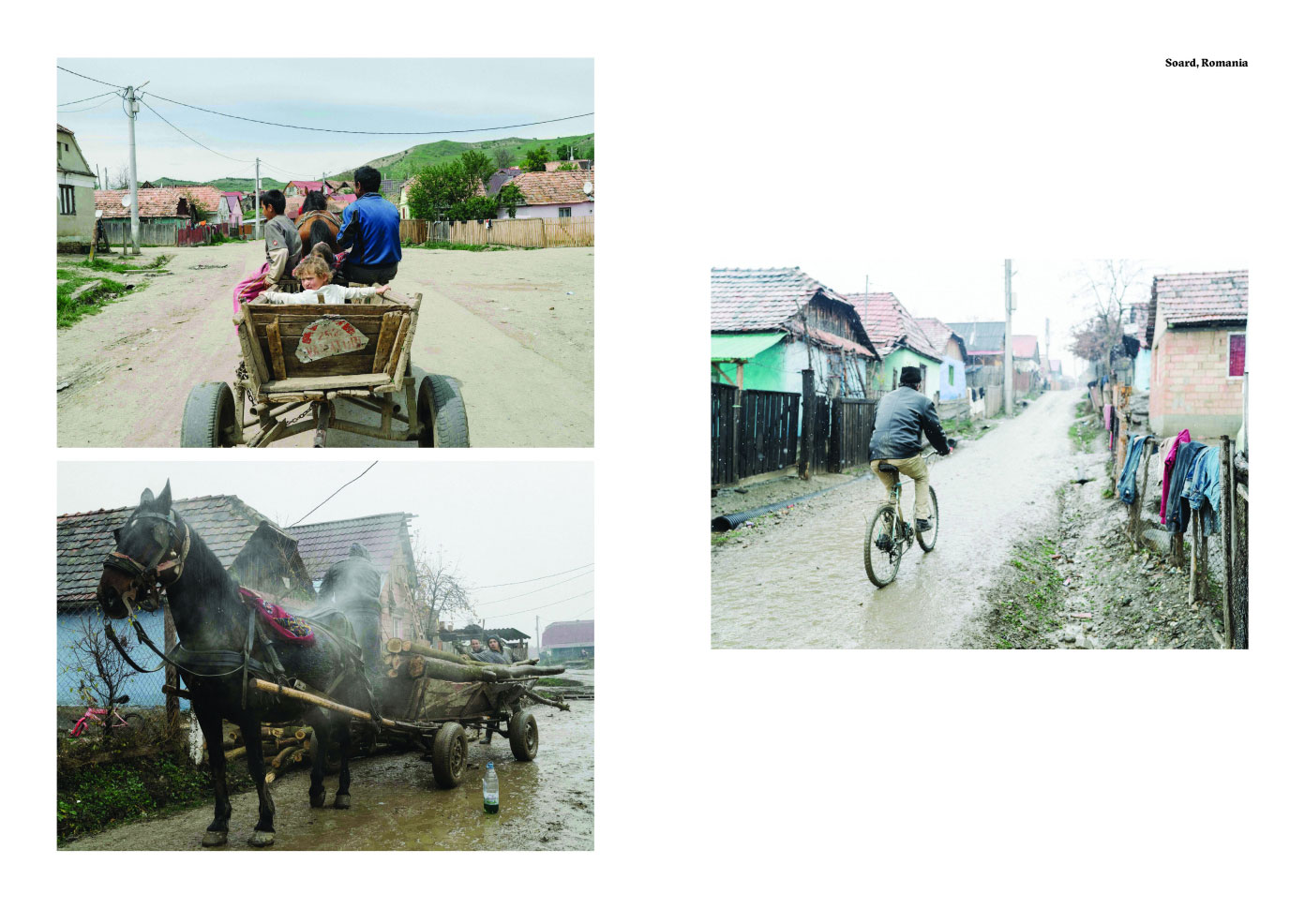 Page layout design featuring homes and a horse