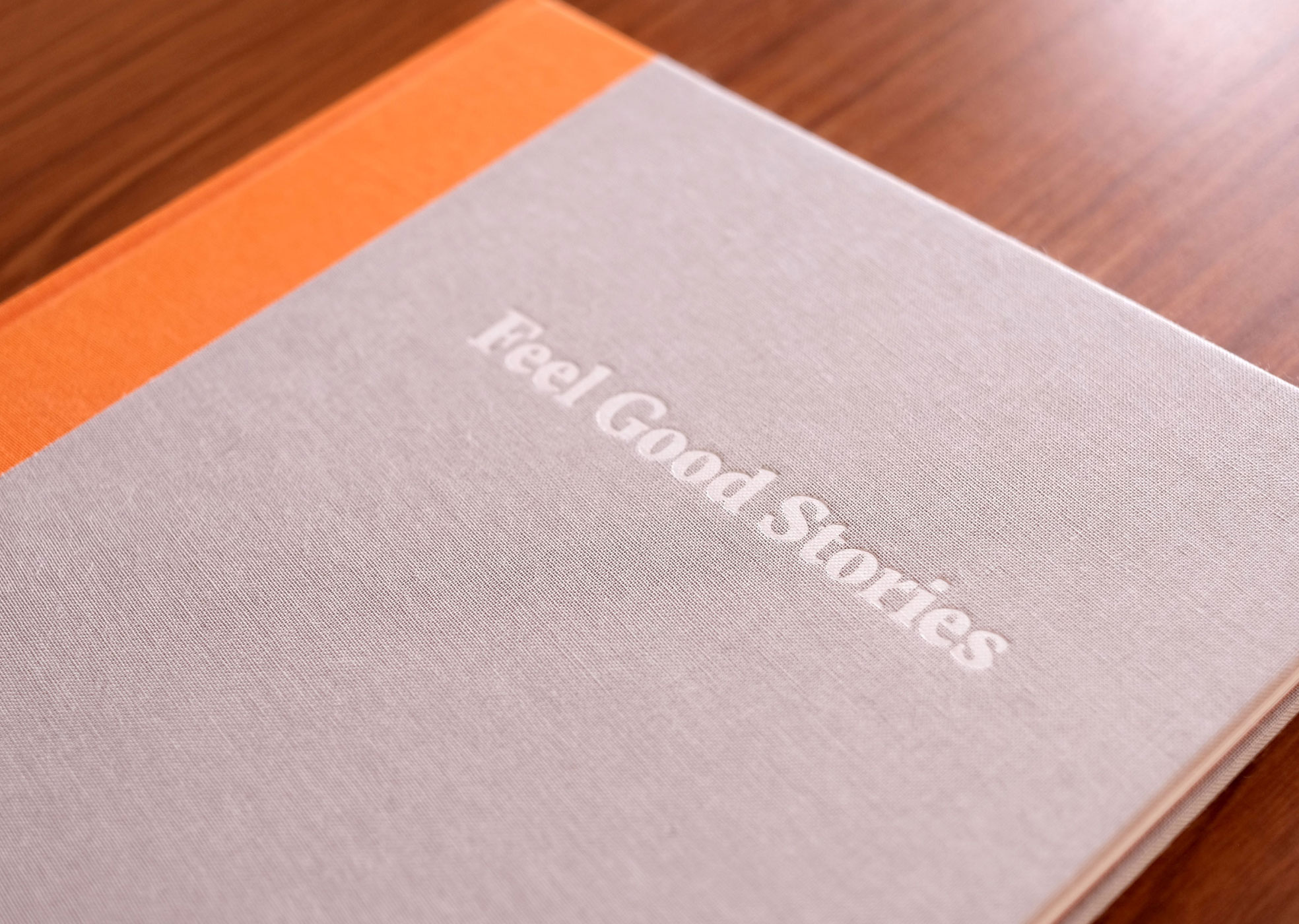 Close up of the front cover of Feel Good Bakery Book called Feel Good Stories