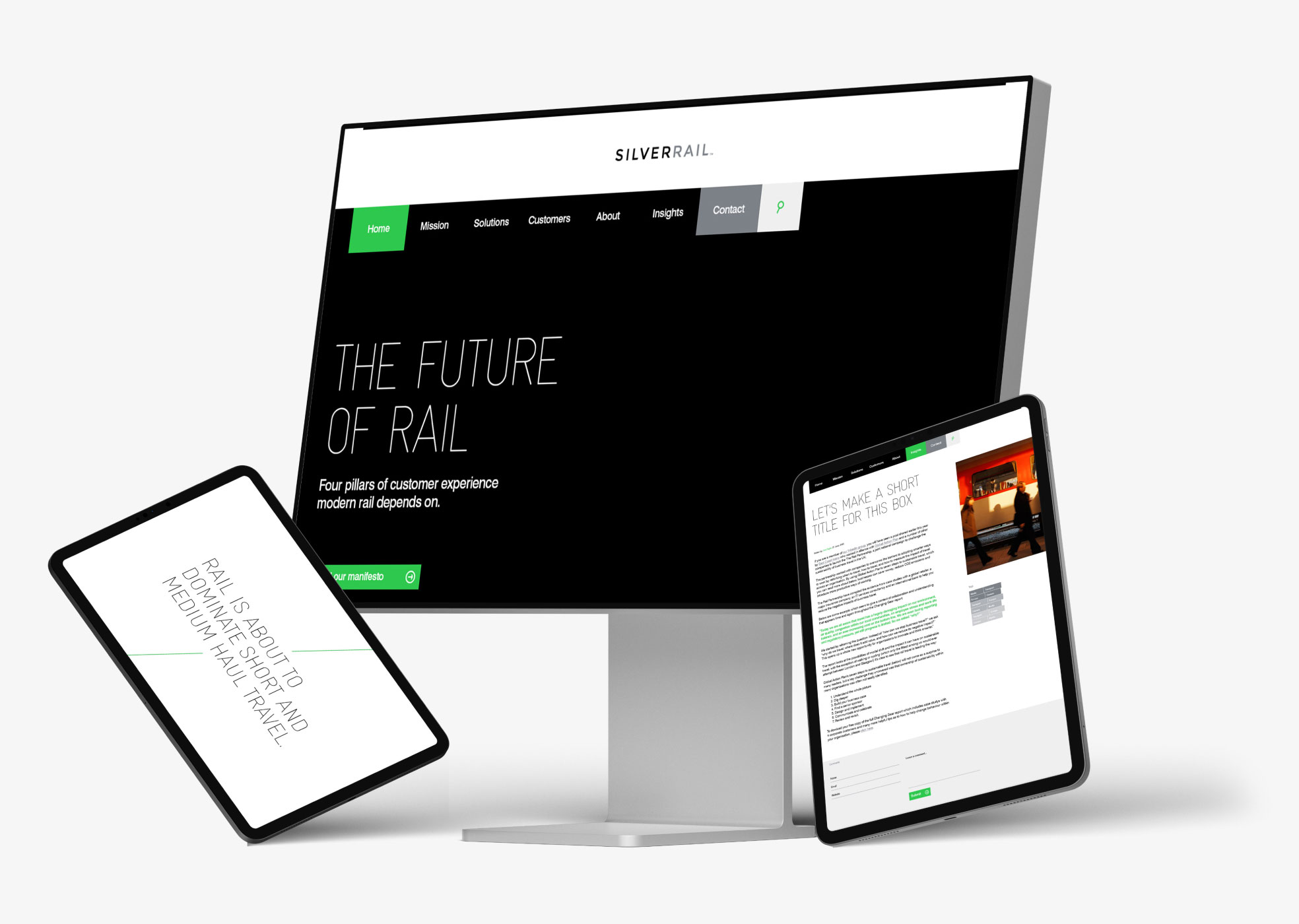 Header image of Silverail website and manifesto on multiple devices