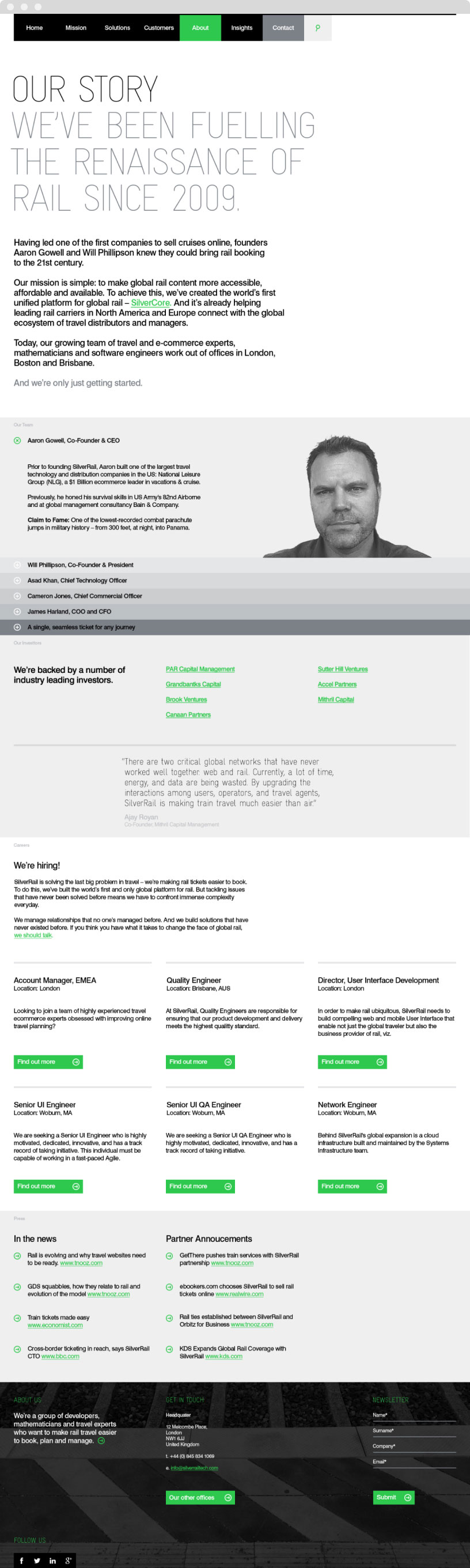 About page of SilverRail Website