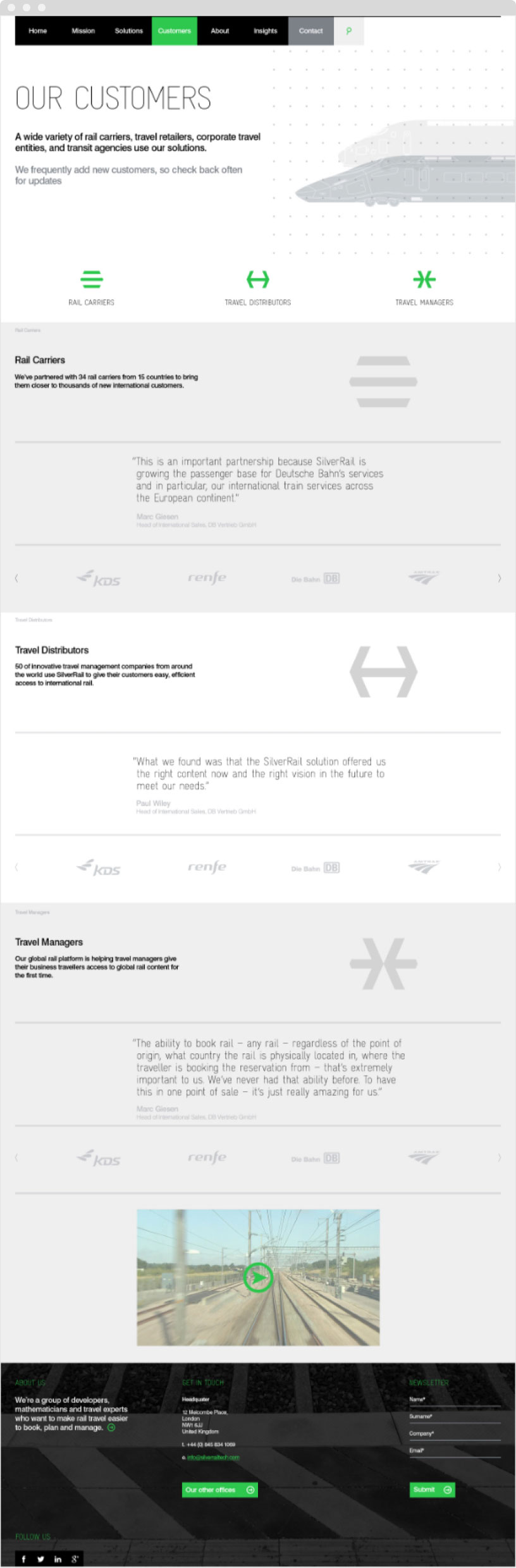 Customers page of SilverRail Website