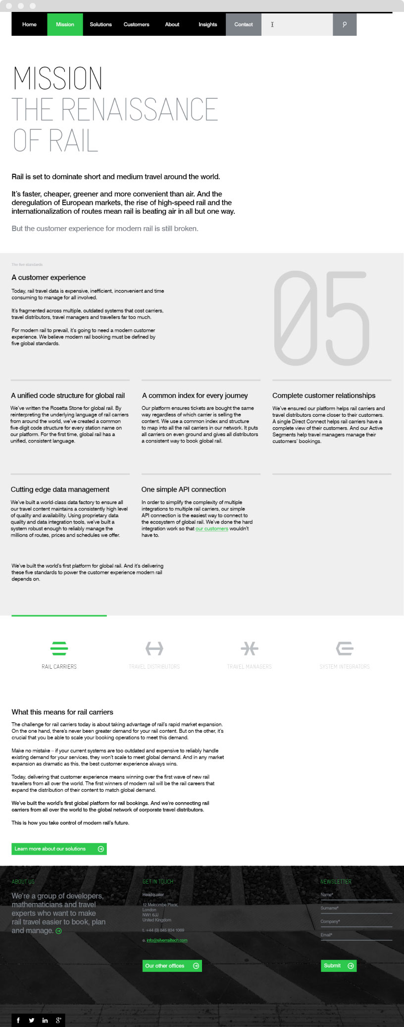 Mission page of SilverRail Website
