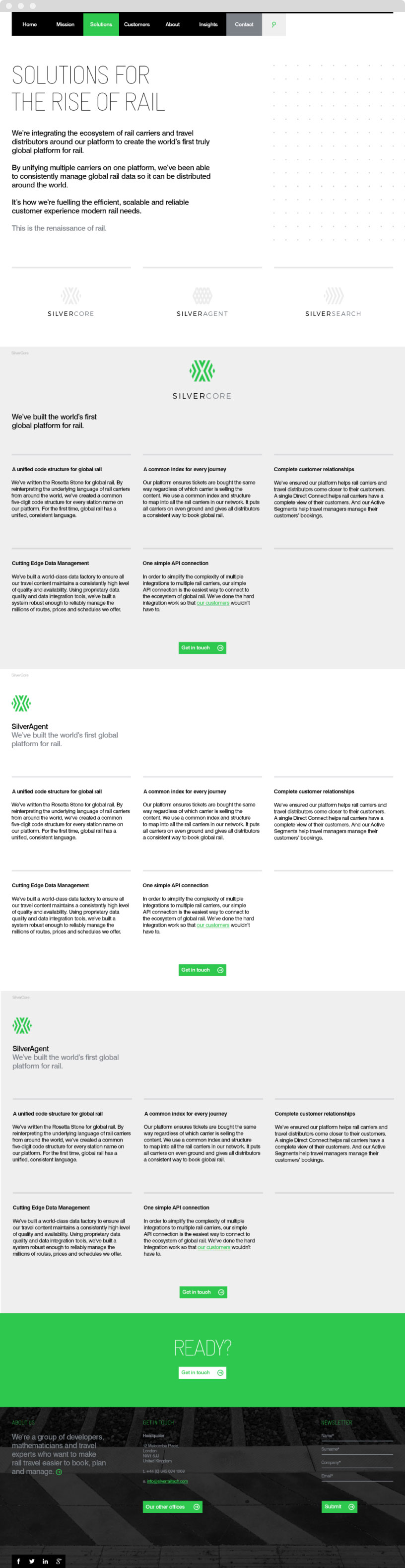 Solutions page of SilverRail Website