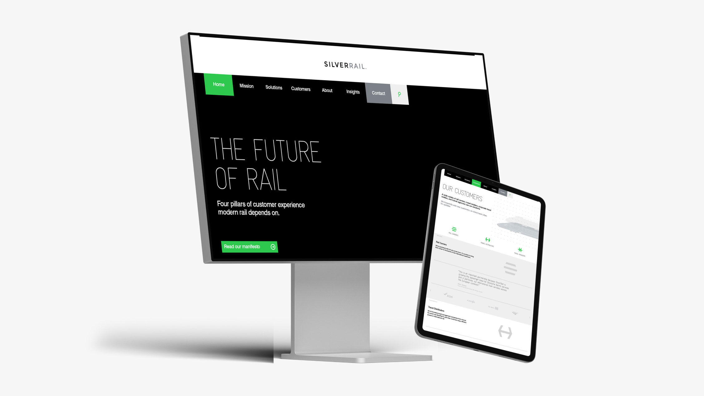 Website design on screen of apple studio and ipad